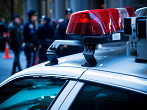 Light bar located on the top of a police car